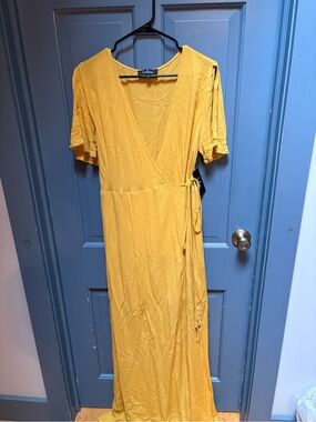 Lulu's Mustard Wrap Front Maxi Dress NWT